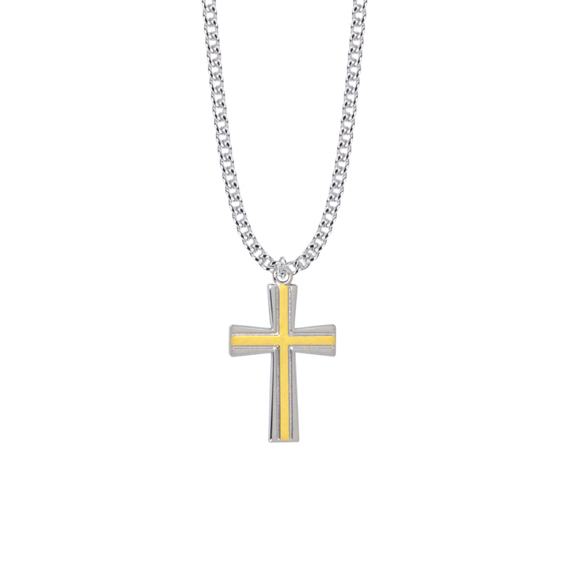 Two-Tone Sterling Silver Flared Ends Cross Necklace