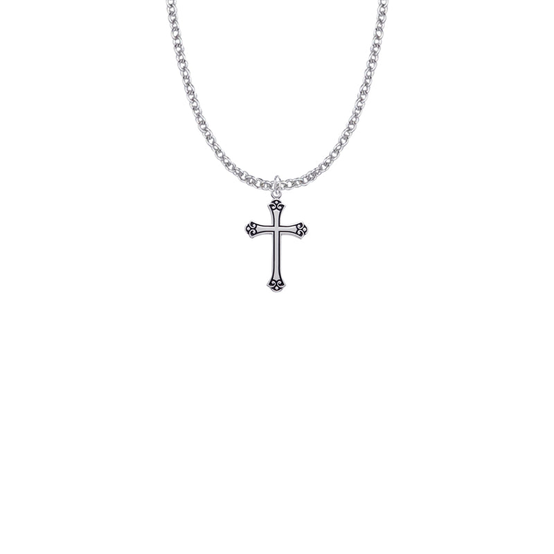 Sterling Silver Antiqued Budded Ends Cross Necklace