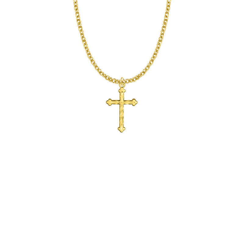 Gold Plated Over Sterling Silver Budded Ends Cross Necklace