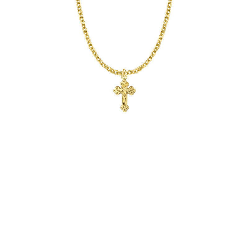5/8 Inch Gold Plated Over Sterling Silver Small Budded Ends Crucifix Necklace