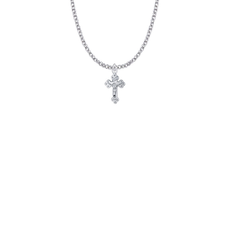 5/8 Inch Sterling Silver Small Budded Ends Crucifix Necklace