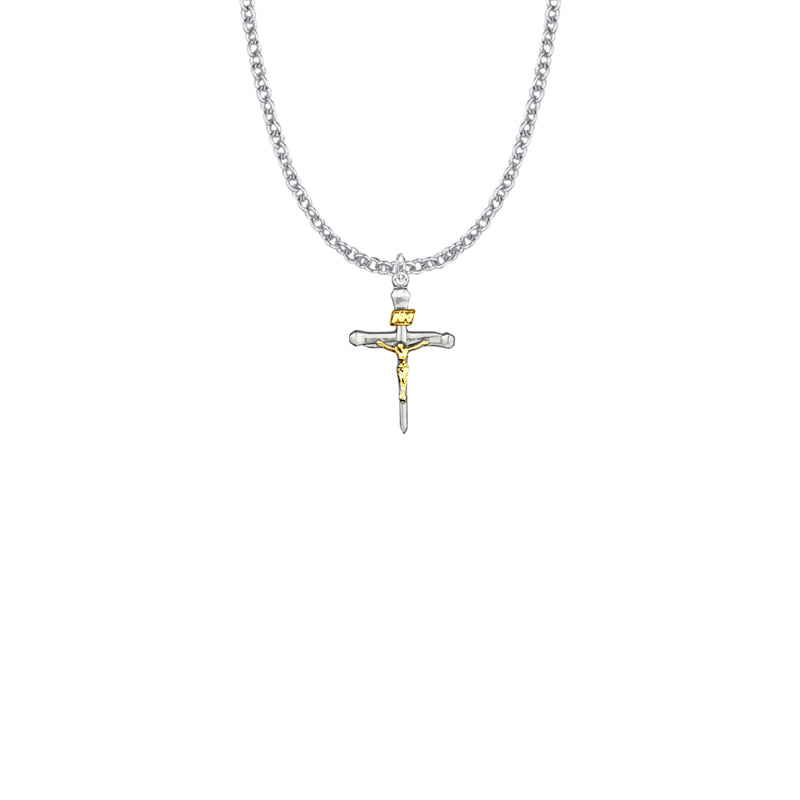 Two-Tone Sterling Silver Nail Crucifix Necklace