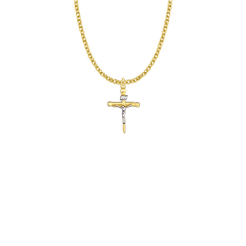 Two-Tone Gold Plated Over Sterling Silver Nail Crucifix Necklace