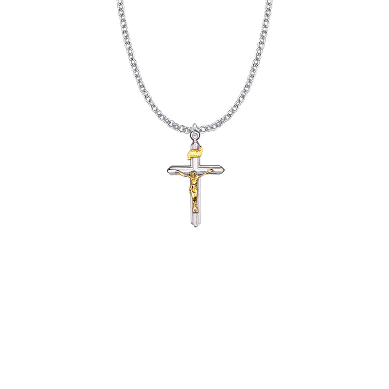 Two-Tone Sterling Silver Lined Crucifix Necklace