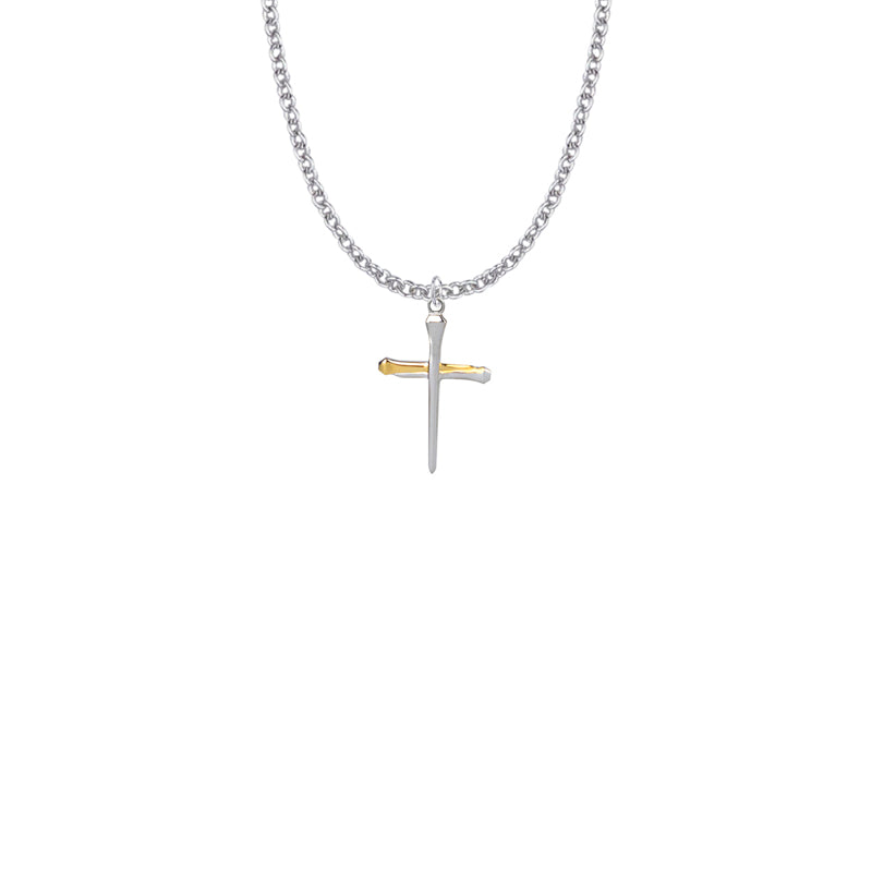 Two-Tone Sterling Silver Nail Cross Necklace