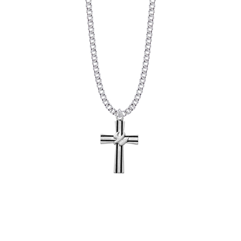 Sterling Silver Antiqued Lined Cross Necklace