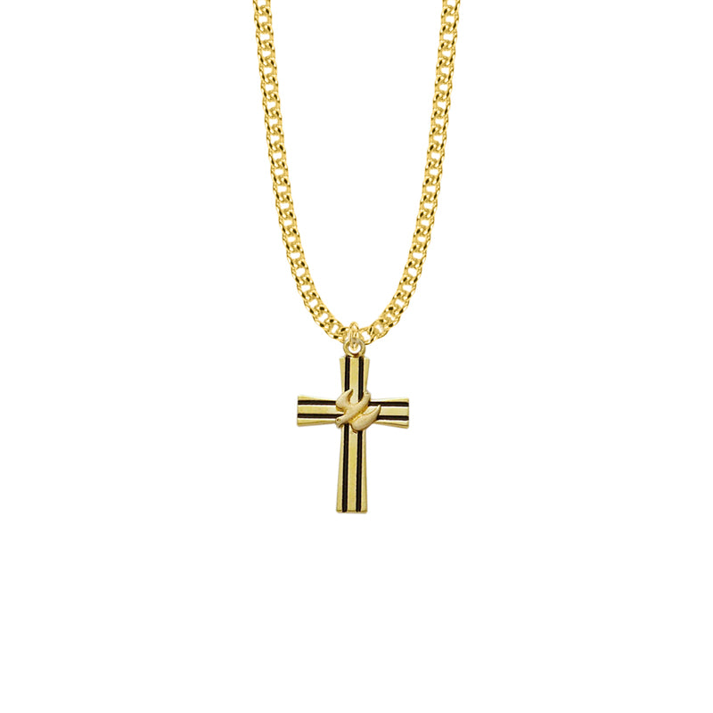 Gold Plated Over Sterling Silver Antiqued Lined Cross Necklace