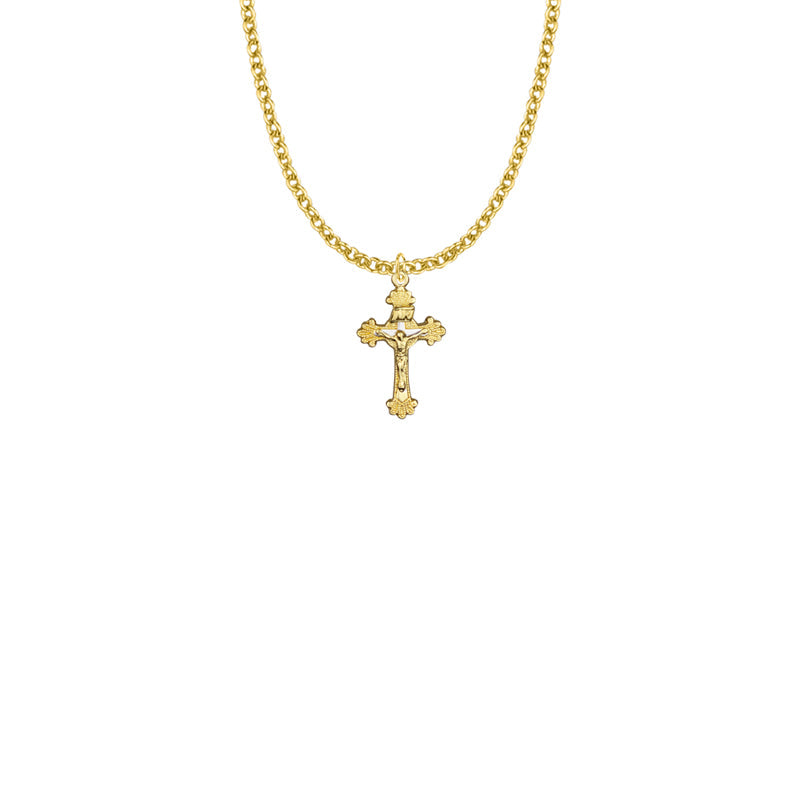 Two-Tone Gold Plated Over Sterling Silver Budded Ends Decorative Crucifix Necklace