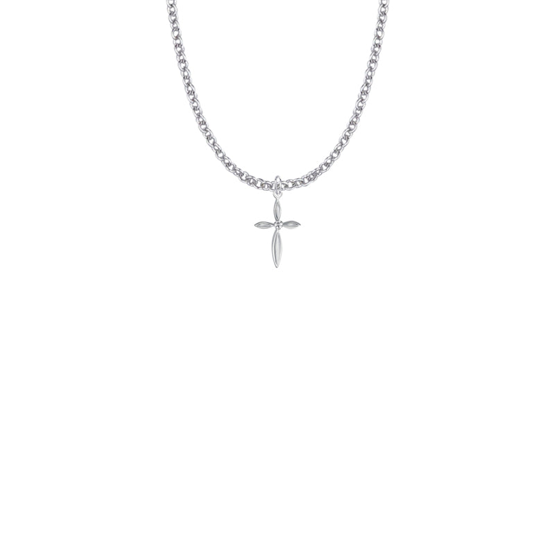 Sterling Silver Oval Ends Cross Necklace with Cubic Zirconia Stone