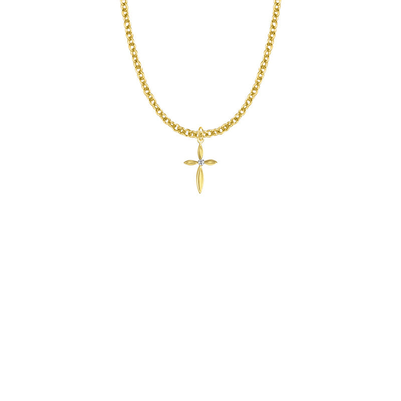 Gold Plated Over Sterling Silver Oval Ends Cross Necklace with Cubic Zirconia Stone