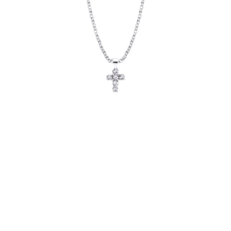 7/16 Inch Sterling Silver Baby Cross with Crystal CZ Stones Necklace