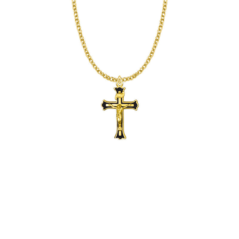 Gold Plated Over Sterling Silver Black Border Crucifix Necklace