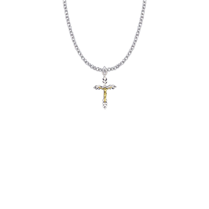 Two-Tone Sterling Silver Wheat Crucifix Necklace