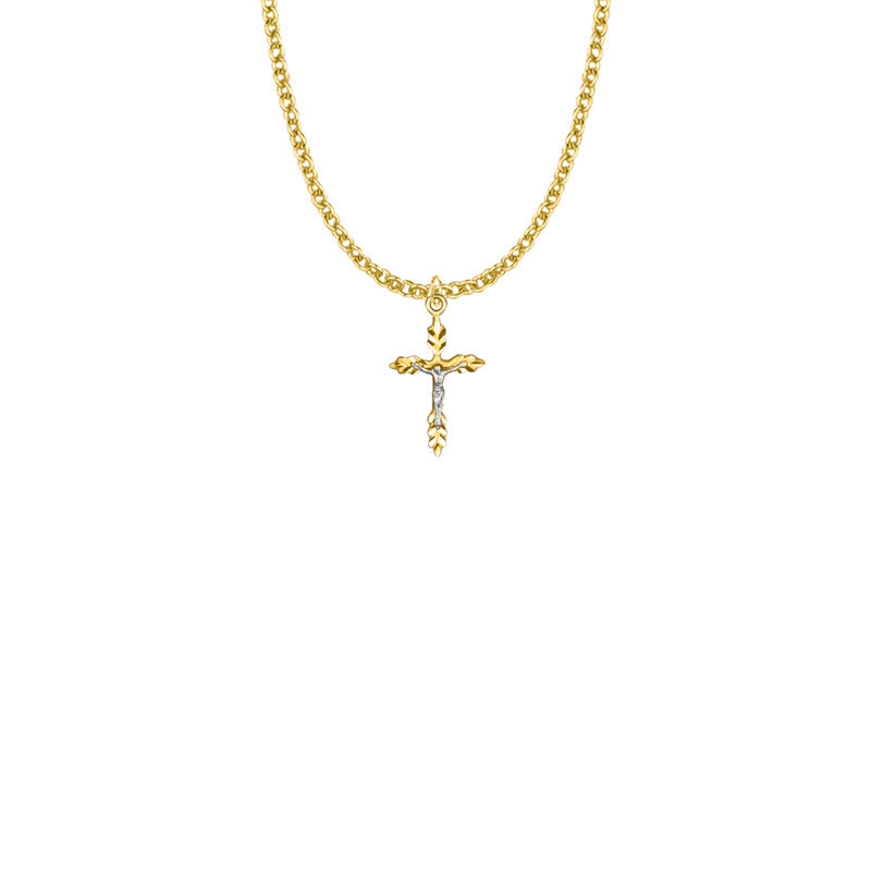 Two-Tone Gold Plated Over Sterling Silver Wheat Crucifix Necklace