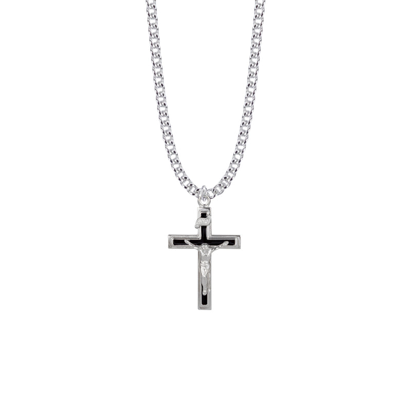 Sterling Silver Black Enamel Crucifix Necklace