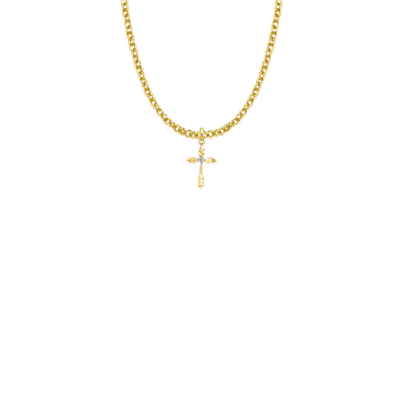 Gold Plated Over Sterling Silver Wheat Ends Cross Necklace with Cubic Zirconia Stone