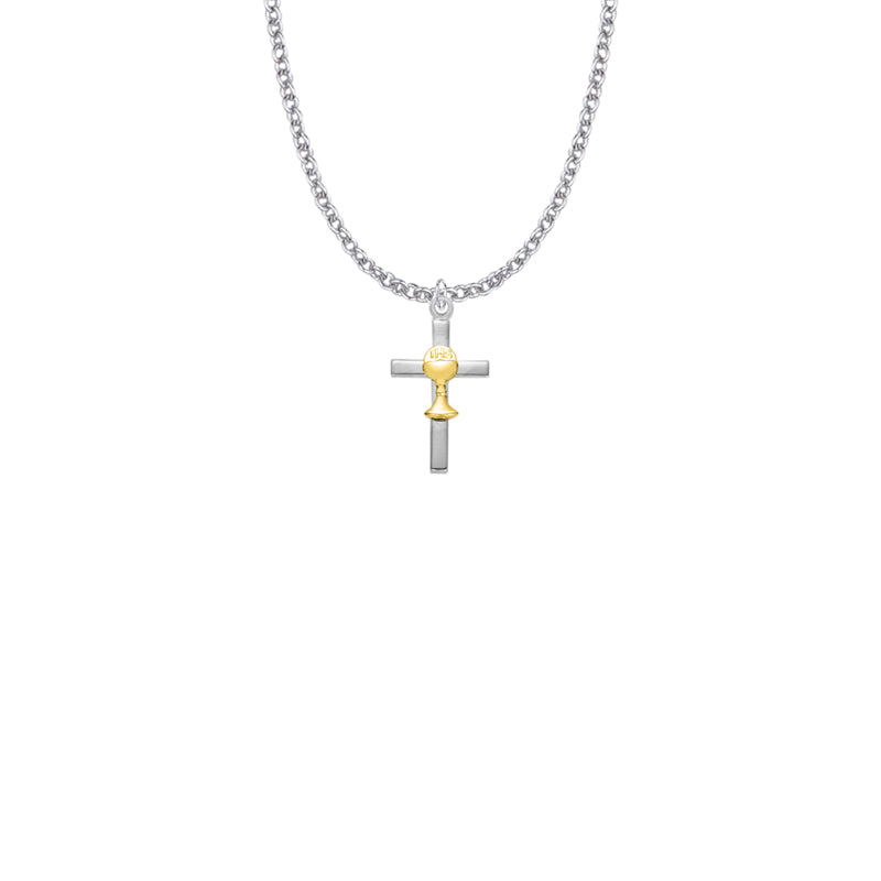 Two-Tone Sterling Silver Cross Necklace with Chalice