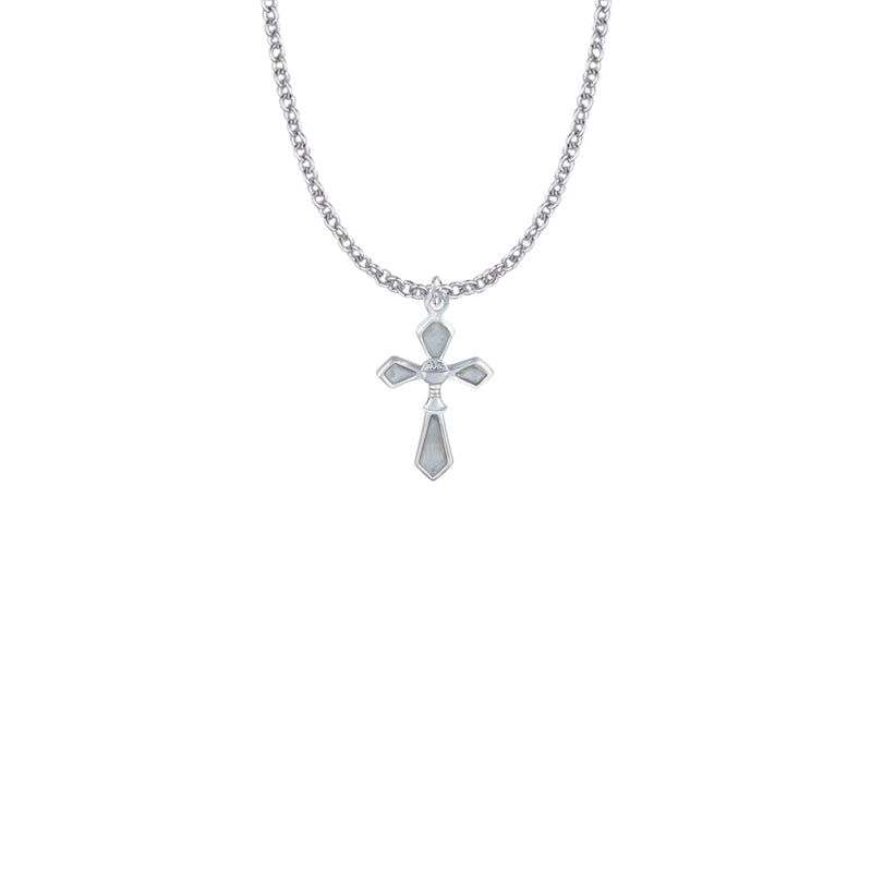 Sterling Silver and Enameled Pointed Ends Cross Necklace with Chalice
