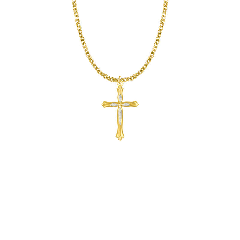 Two-Tone Gold Plated Over Sterling Silver Budded Ends Cross Necklace