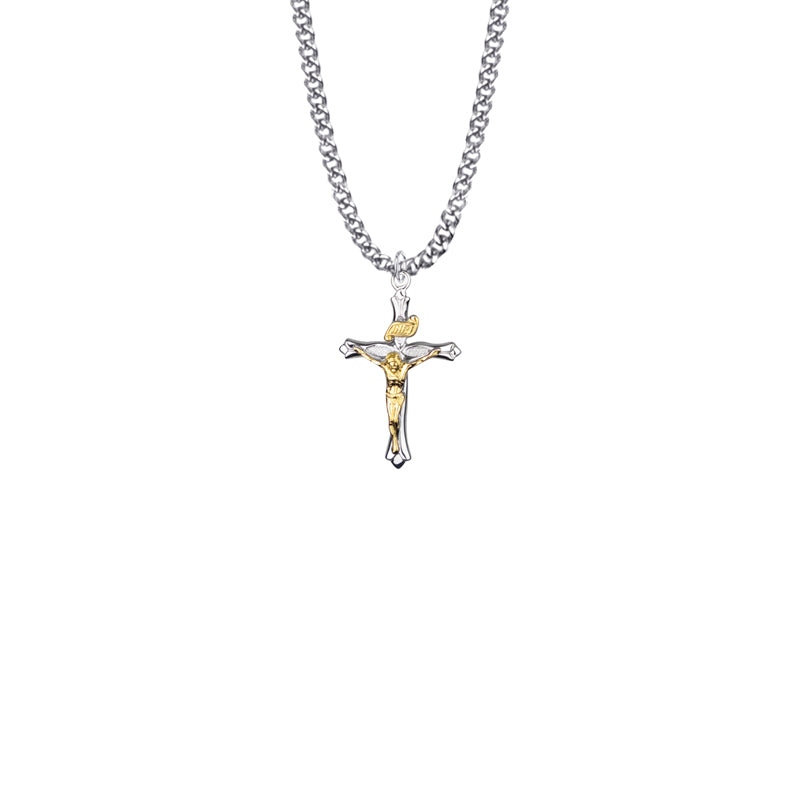 Two-Tone Sterling Silver Budded Crucifix Necklace
