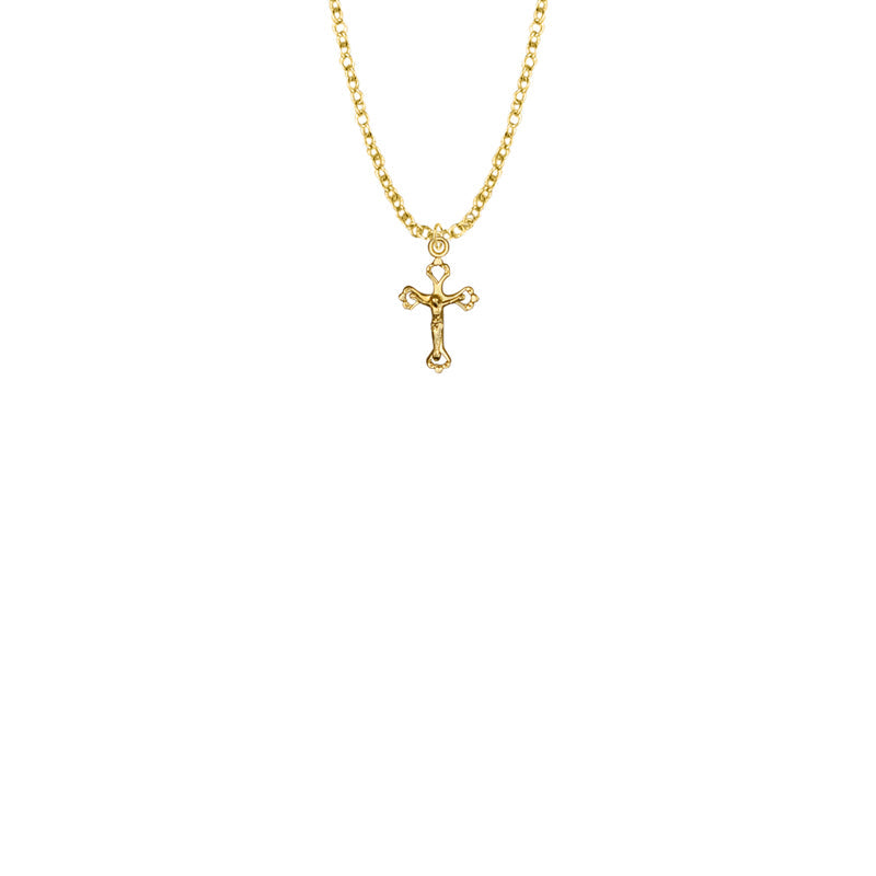 5/8 Inch Gold Filled Baby Open Heart Crucifix Necklace