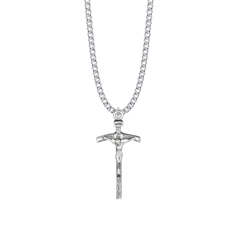1-1/2 Inch Sterling Silver Antique Papal Crucifix Necklace