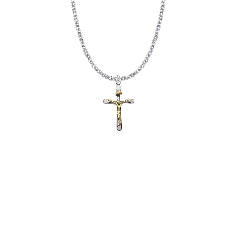 Two-Tone Sterling Silver Tube Crucifix Necklace