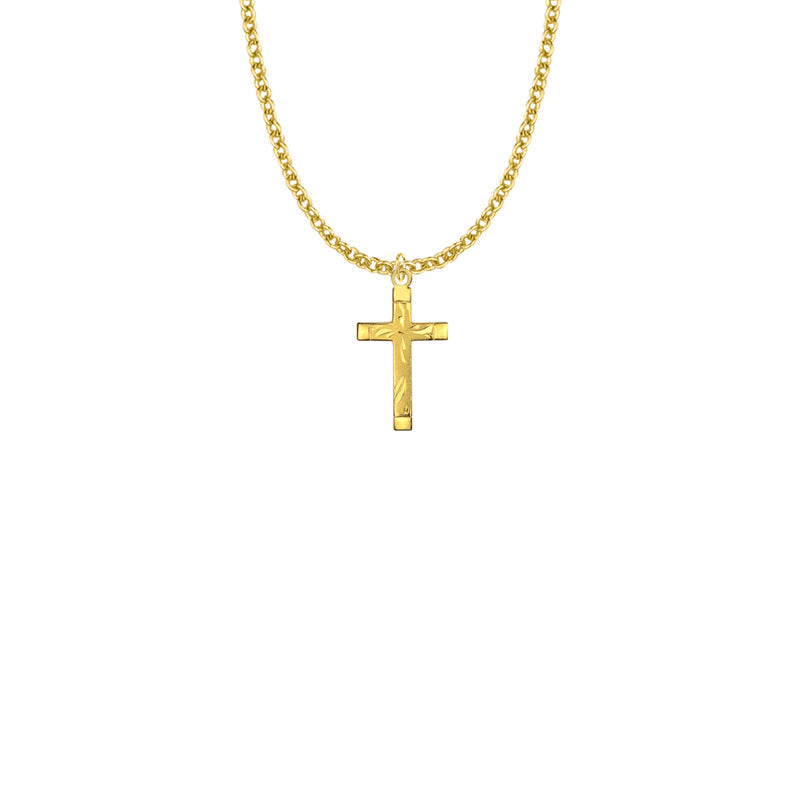 Gold Plated Over Sterling Silver Engraved Cross Necklace