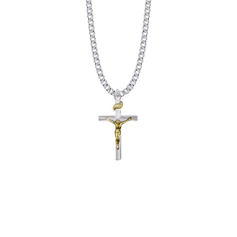 Two-Tone Sterling Silver Starburst Crucifix Necklace