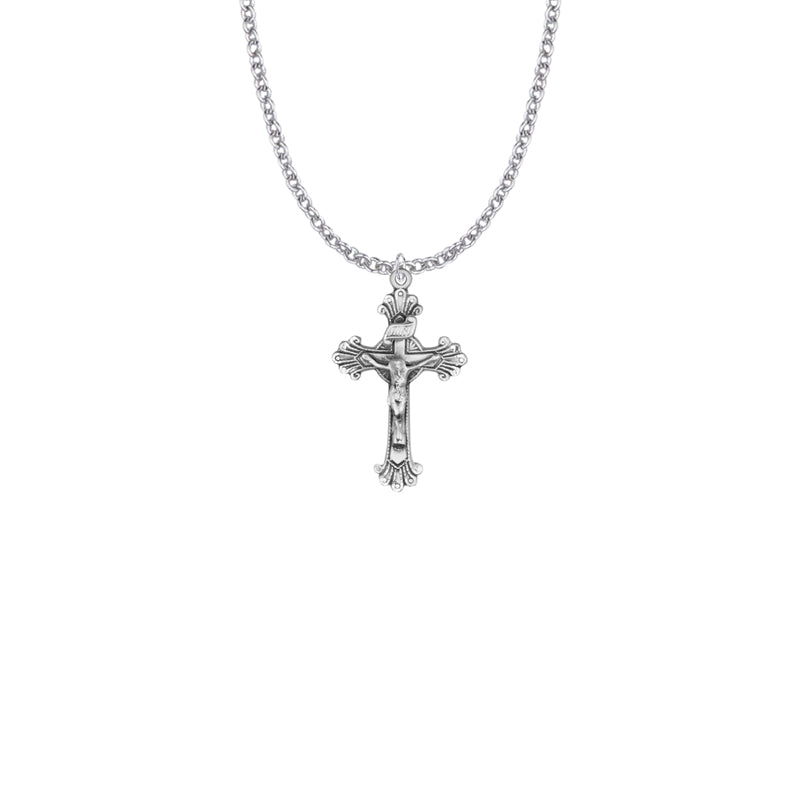 Sterling Silver Budded Ends with Engraved Accents Crucifix Necklace