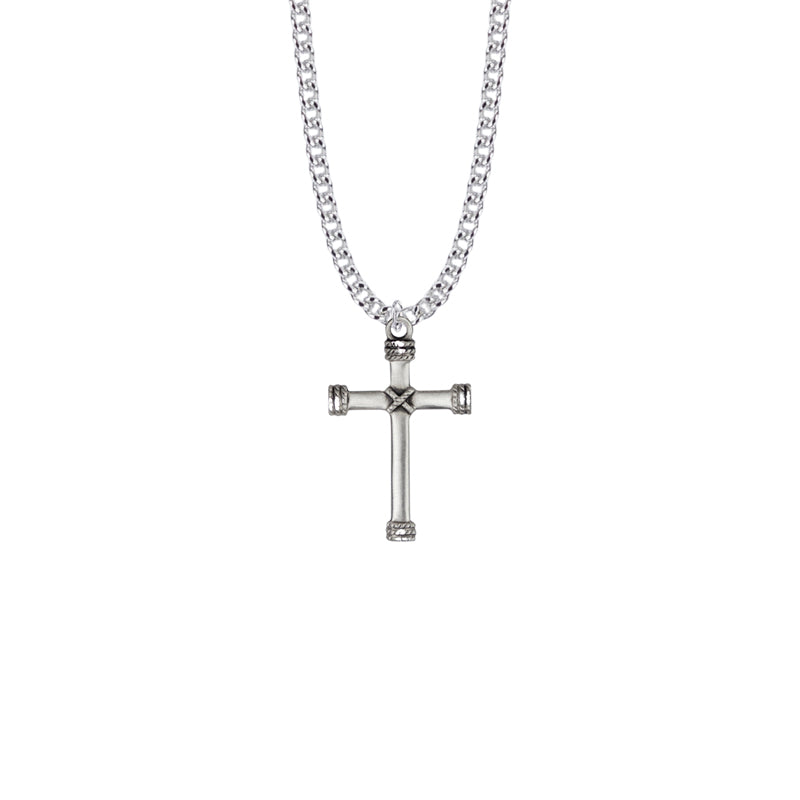 Sterling Silver Cross with Rope Ends Necklace