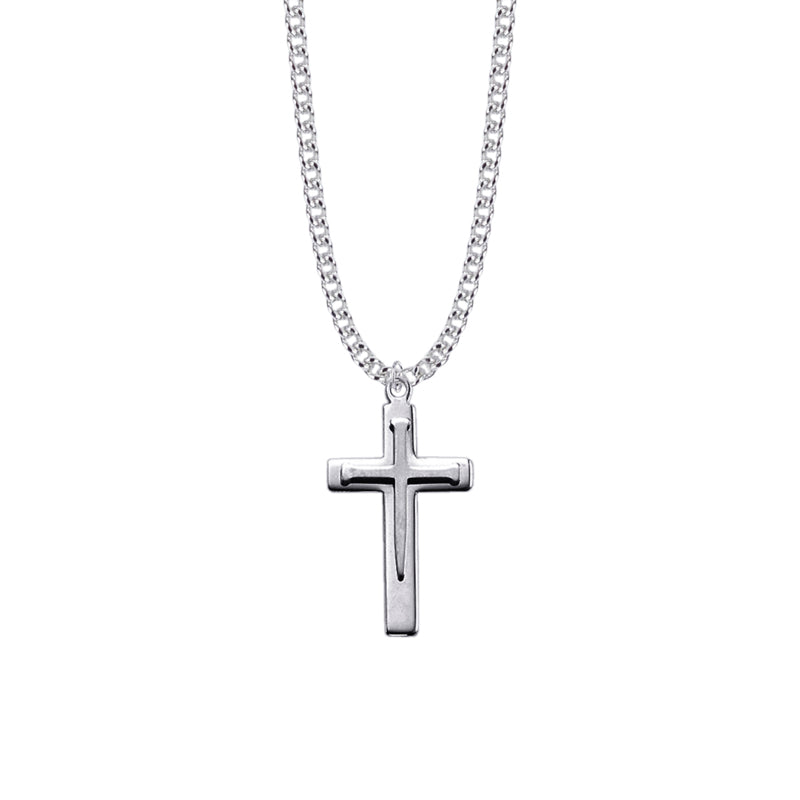 1-5/16 Inch Sterling Silver Overlaid Nail Cross Necklace