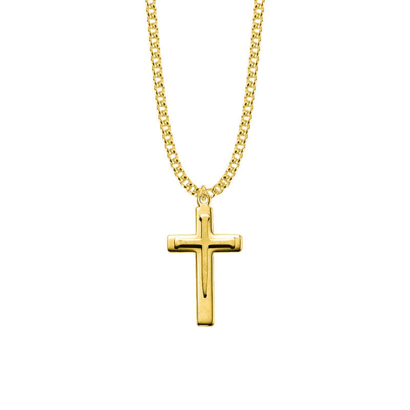 1-5/16 Inch Gold Plated Over Sterling Silver Overlaid Nail Cross Necklace