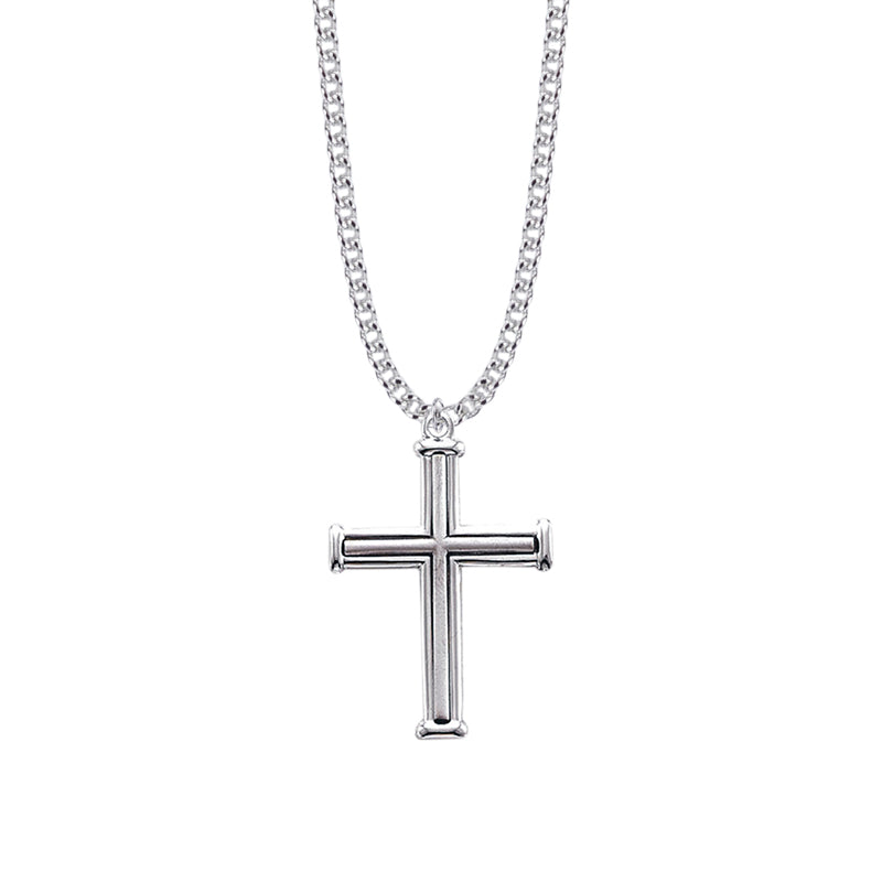 1-1/2 Inch Sterling Silver Outlined Inner Cross Necklace