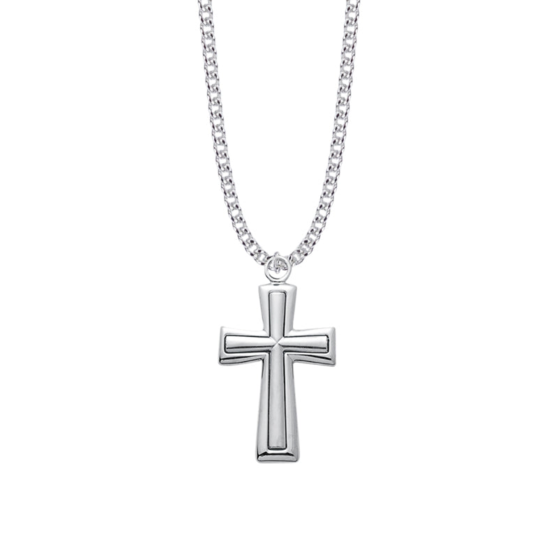 1-1/2 Inch Sterling Silver Raised Inner Cross Necklace