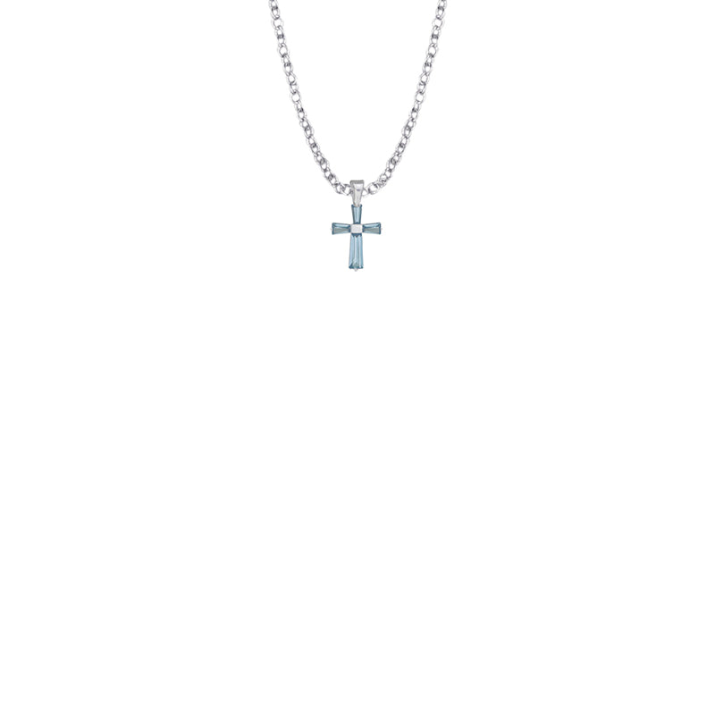 3/8 Inch Sterling Silver and Glass Crystal December Birthstone Baguette Cross Baby Necklace