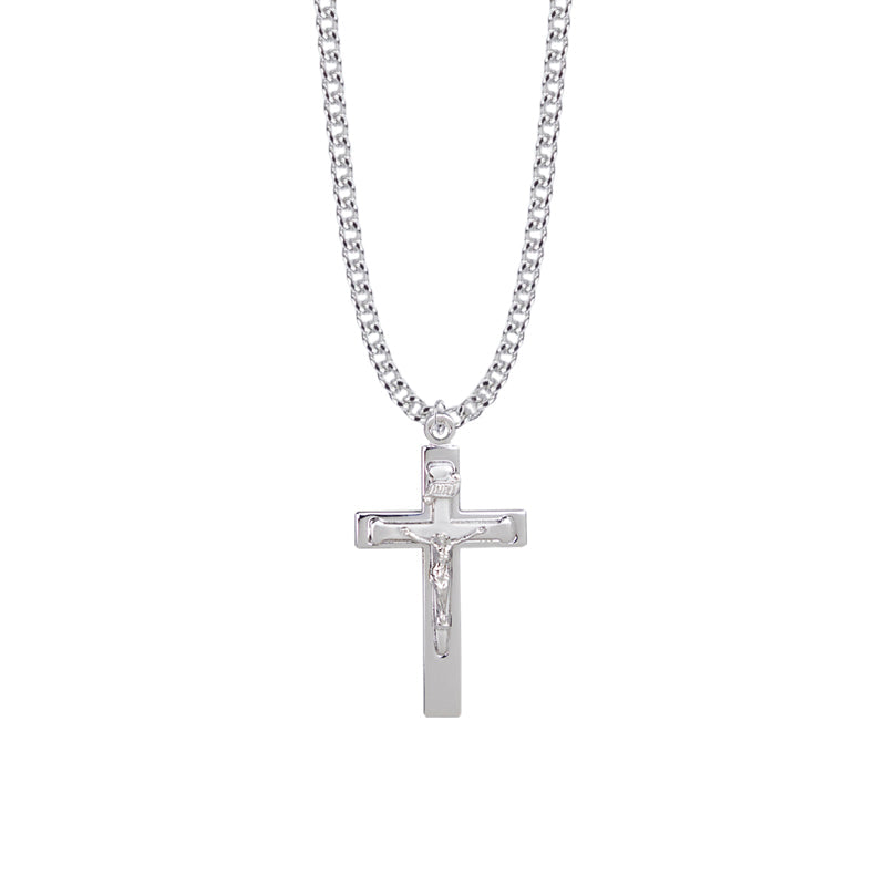 1-3/8 Inch Sterling Silver Cross and Nail Crucifix Necklace