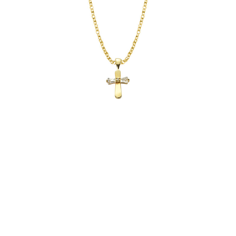9/16 Inch Gold Filled Cubic Zirconia Stone Center Baby Cross Necklace