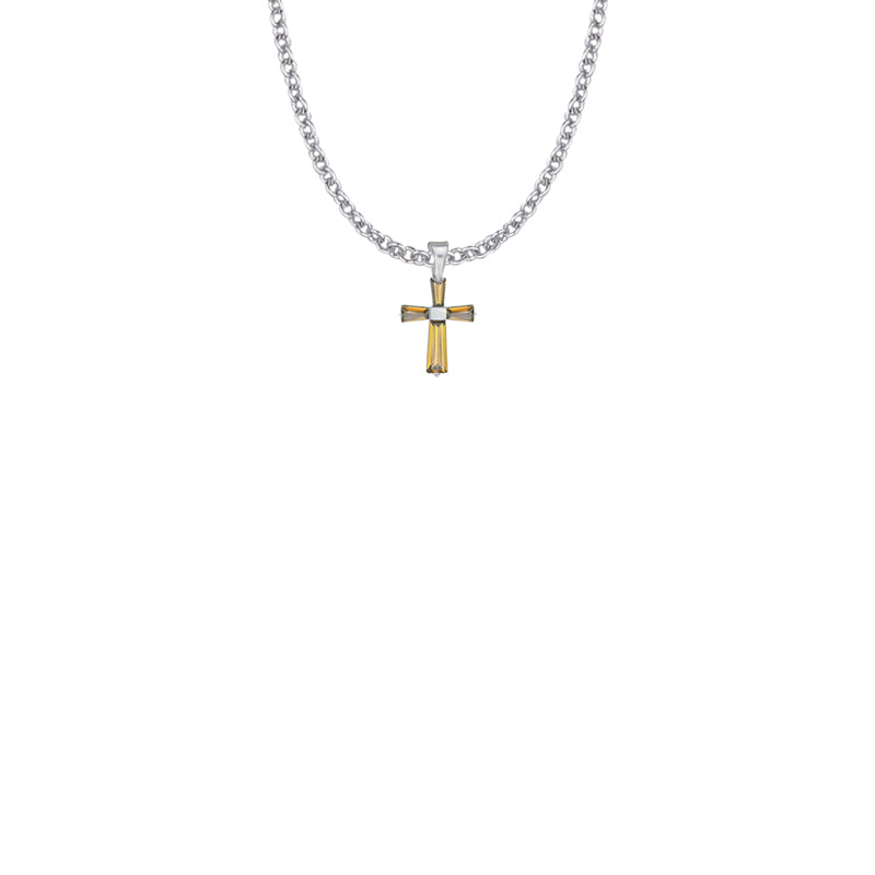 5/8 Inch Sterling Silver and Glass Crystal November Birthstone Baguette Cross Necklace