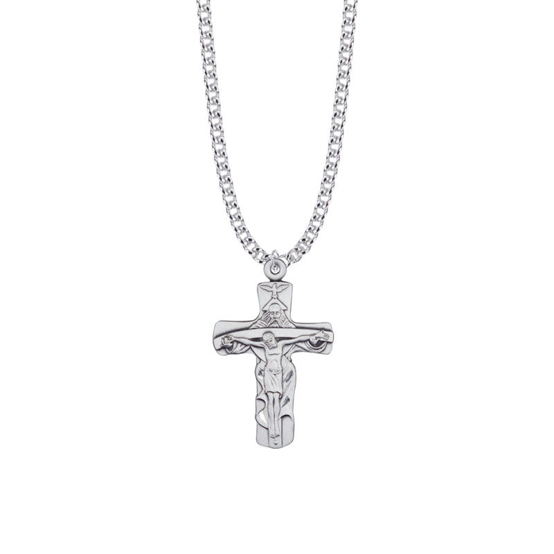 1-3/8 Inch Sterling Silver Holy Trinity Crucifix Necklace