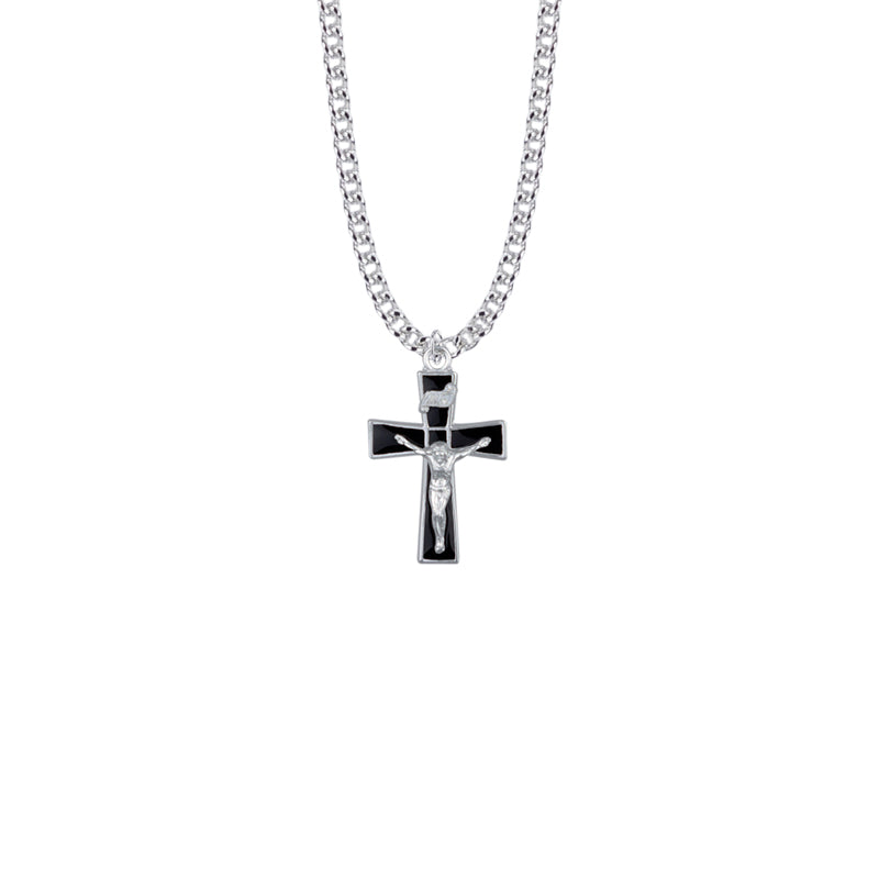 Sterling Silver Flared Ends Black Enameled Crucifix Necklace