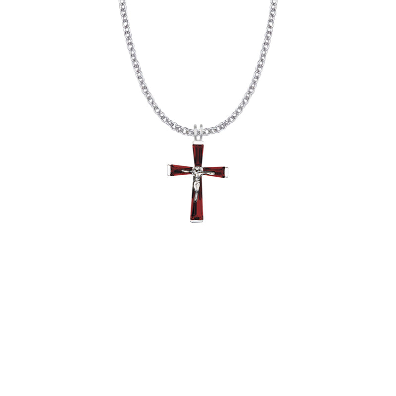 Sterling Silver and Glass Crystal January Birthstone Baguette Crucifix Necklace