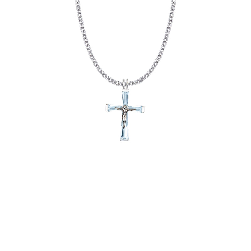 Sterling Silver and Glass Crystal June Birthstone Baguette Crucifix Necklace