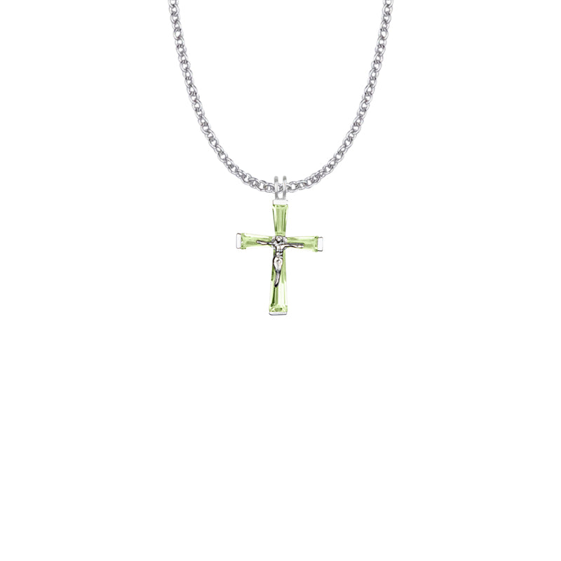 Sterling Silver and Glass Crystal August Birthstone Baguette Crucifix Necklace