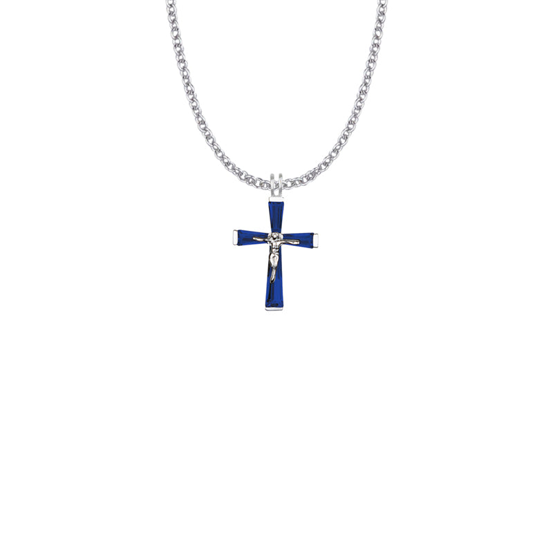 Sterling Silver and Glass Crystal September Birthstone Baguette Crucifix Necklace