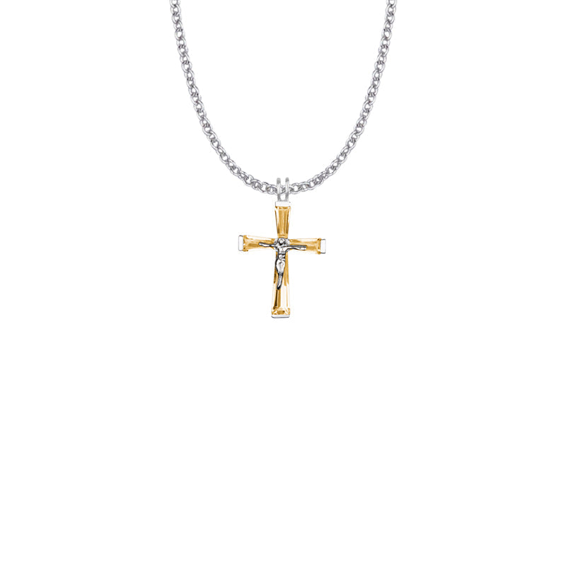 Sterling Silver and Glass Crystal November Birthstone Baguette Crucifix Necklace