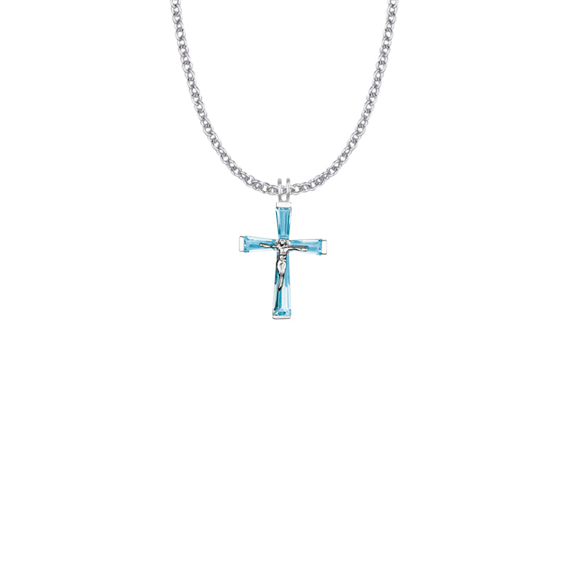 Sterling Silver and Glass Crystal December Birthstone Baguette Crucifix Necklace