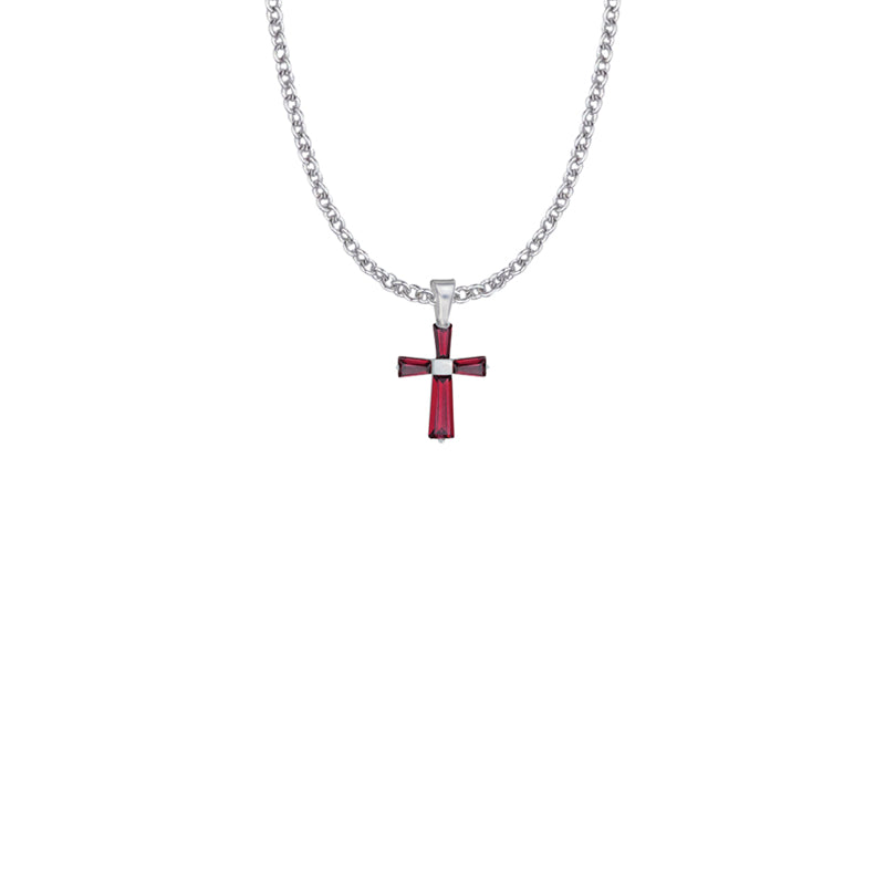 Sterling Silver and Glass Crystal January Birthstone Baguette Cross Necklace