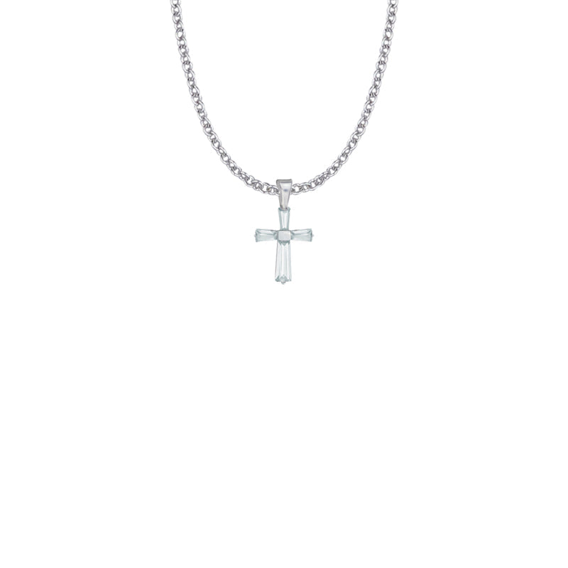 Sterling Silver and Glass Crystal April Birthstone Baguette Cross Necklace