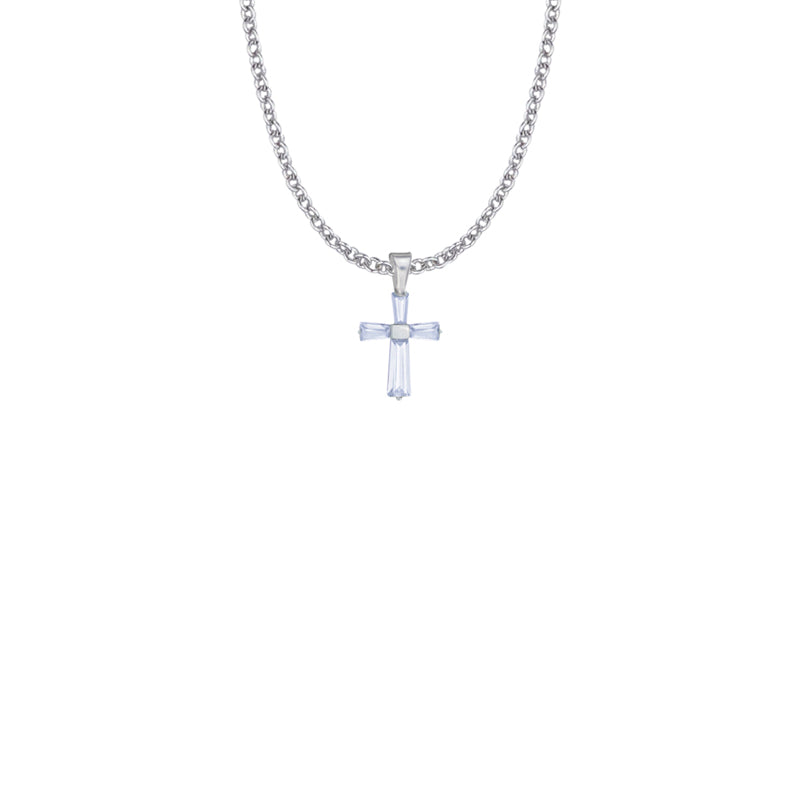 Sterling Silver and Glass Crystal June Birthstone Baguette Cross Necklace